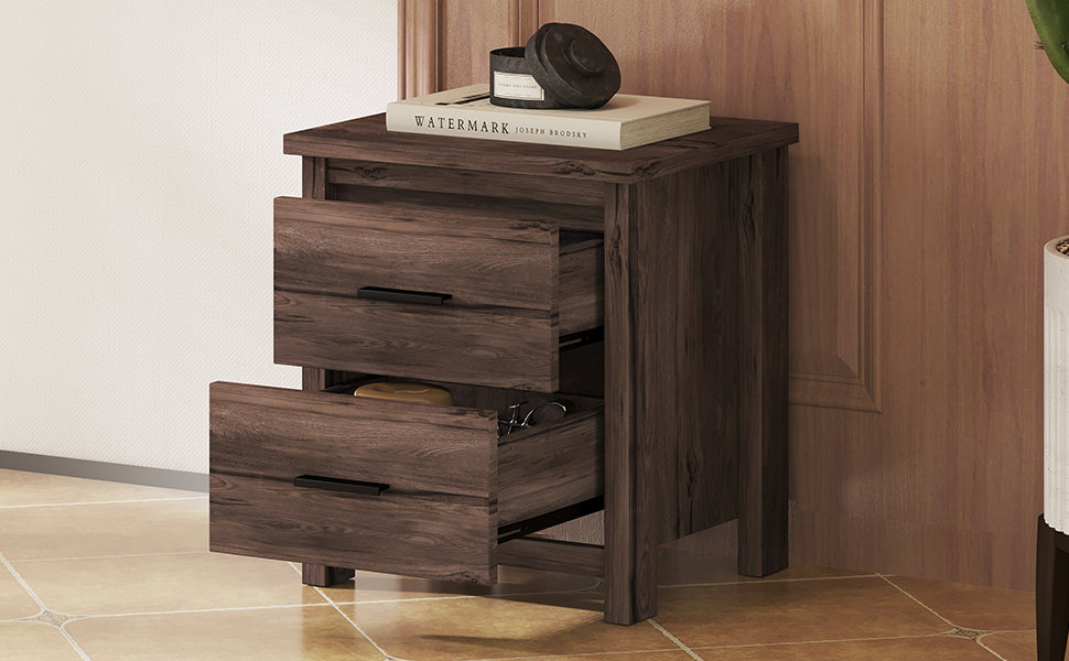 Vintage Two Drawer Nightstand, Simple And Generous Storage Space,Dark Walnut Walnut 2 Drawers Particle Board Mdf