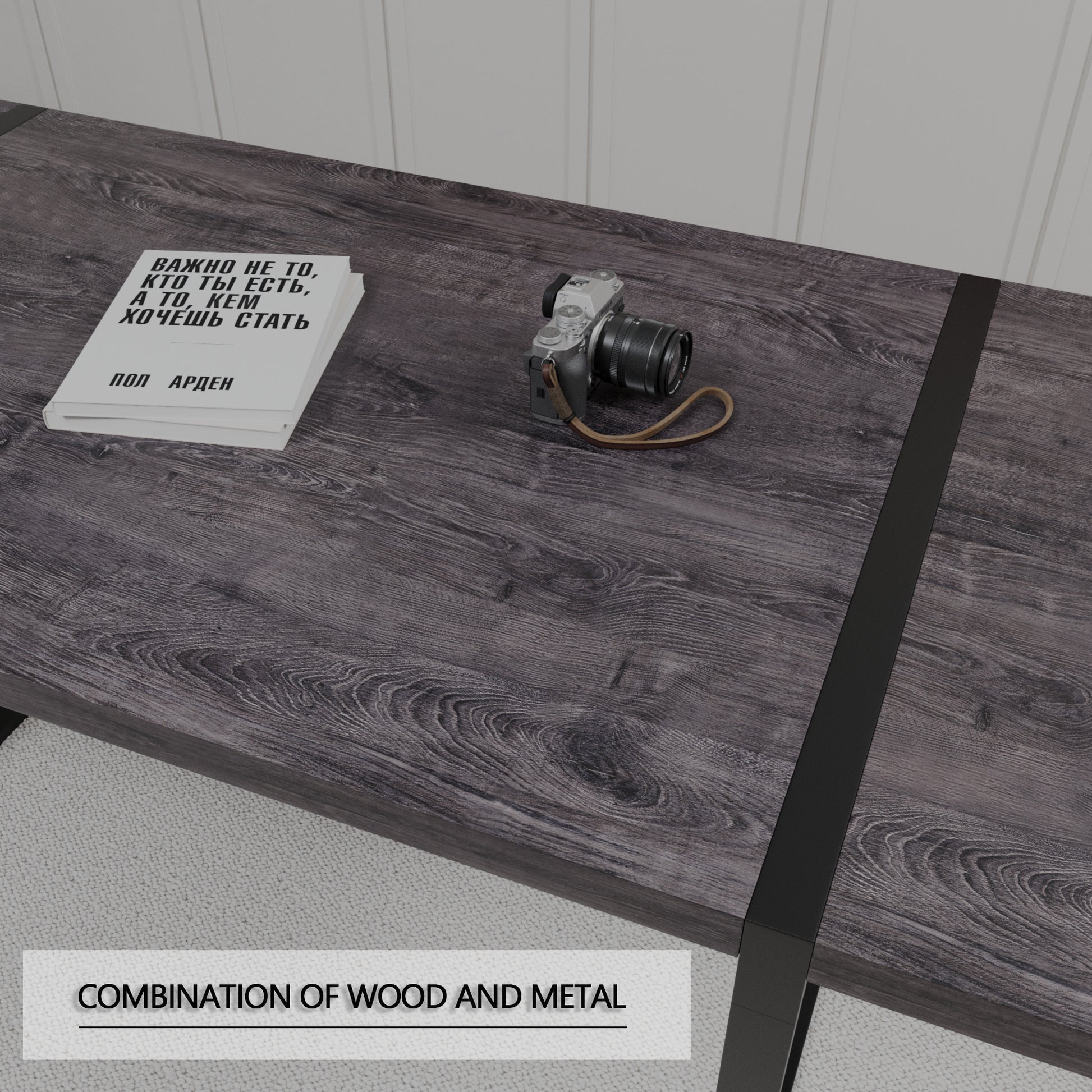 59 "Rural Industrial Rectangular Mdf Black Dining Table, 4 6 People, 1.5" Thick Engineering Wood Tabletop And Black Rectangular Metal Legs, Used For Writing Desk, Kitchen, Terrace, Dining Room Black Kitchen Mdf