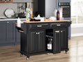 Kitchen Island With Rubber Wood Countertop, Kitchen Cart On 5 Wheels With Storage Cabinet And 2 Top Drawers And A Center Double Layered Storage Drawer For Dinning Room, Black Black Dining Room Rectangular Rubberwood Solid Wood Mdf Large 56 In