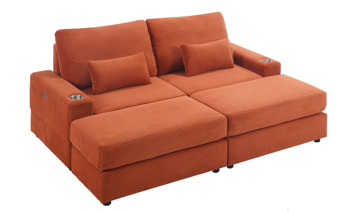 Orange 2 Seater Sofa With 2 Ottoman Orange Solid Wood 2 Seat