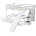 Twin Over Full Bunk Bed With Slide, Storage Staircase, Pine Solid Wooden Bunk Bed With Safety Guardrails,White White Pine
