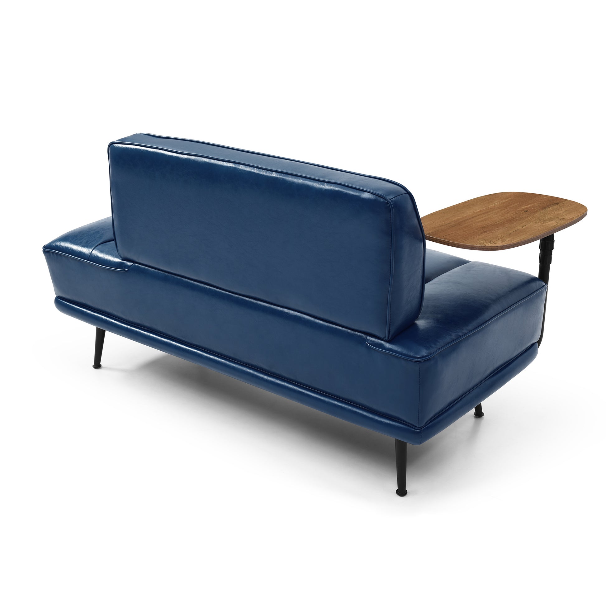 55"Inch Width Modern End Of Bed Bench,Blue Faux Leather Upholstered With Side Table, 360 Degree Swivel Tray Couch,Entryway Ottoman,Window Bench With Metal Legs For Bedroom, Living Room Blue Faux Leather Wood Primary Living Space Modern Foam Pu Leather 2