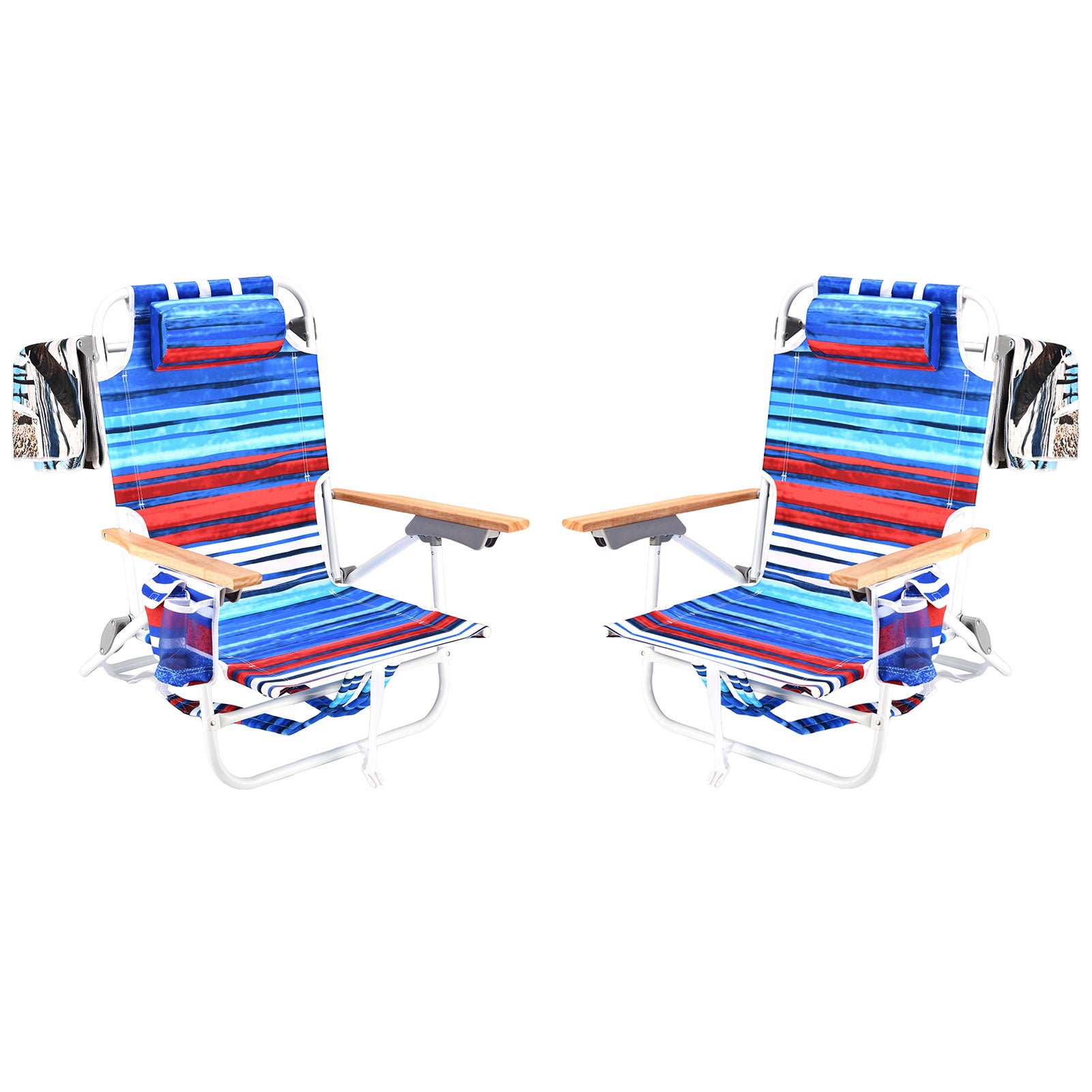 2Pcs Backpack Beach Chairs For Adults Beach Towel Backpack Beach Chairs For Adults 5 Position Chair With Pouch Folding Lightweight Positions Back Pack 13 Inch High Colorful Aluminum