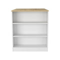 Kitchen Island Table, Two Legs, Three Side Shelves, White Pine Multicolor Solid Wood Mdf Engineered Wood