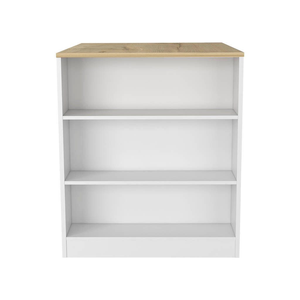 Kitchen Island Table, Two Legs, Three Side Shelves, White Pine Multicolor Solid Wood Mdf Engineered Wood