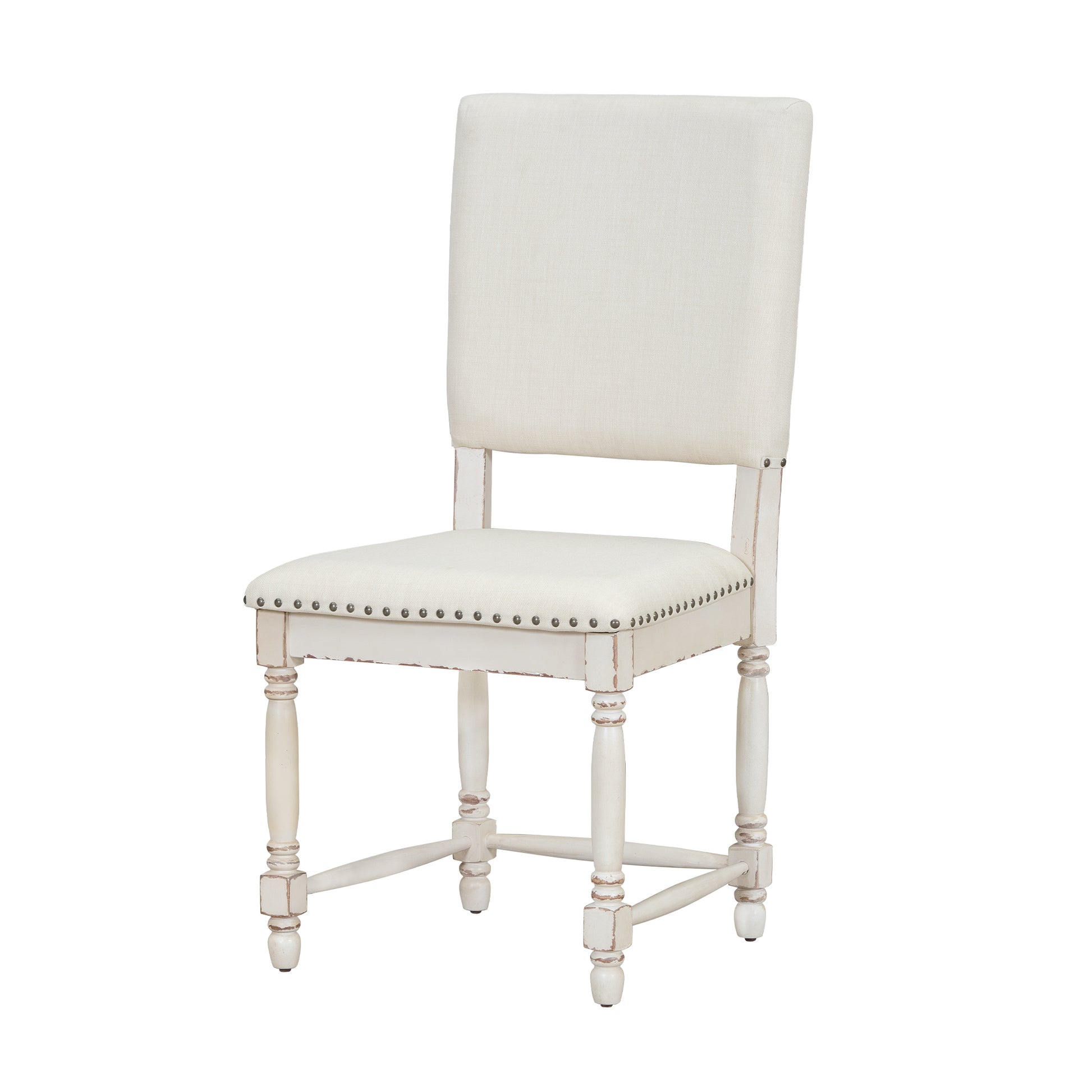 Vintage Traditional 2 Piece Upholstered Dining Chairs With Padded Backs, Cream Cream Dining Room Traditional Rubberwood Foam Rubber Wood