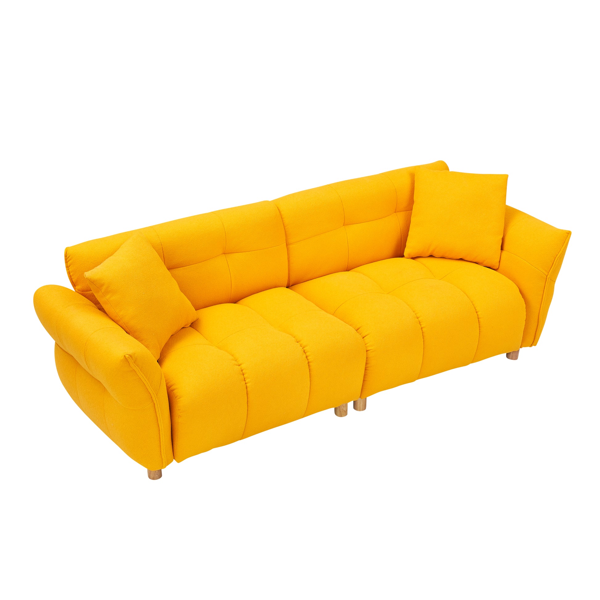 93.70 Inches Long, Teddy Sofa Fabric,With Two Matching Pillows And Three Spacious And Comfortable Seats, For Apartment Office Living Room Yellow Yellow Teddy 3 Seat