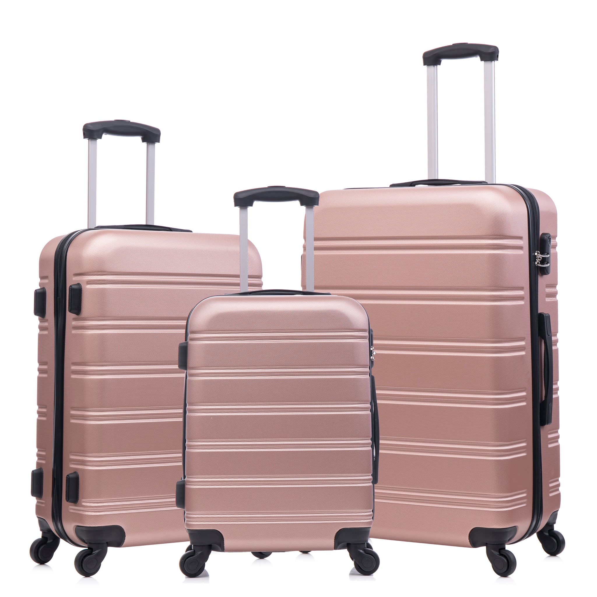 Luggage Universal Wheel Hard Shell Lightweight Password Lock Family Set Rose Gold, 3 Piece Set 20 Inches 24 Inches 28 Inches Rose Gold Abs