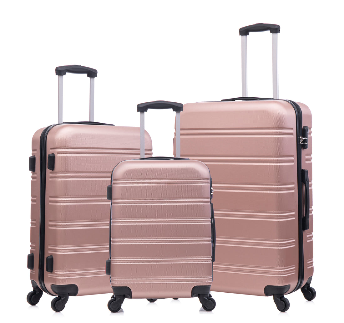 Luggage Universal Wheel Hard Shell Lightweight Password Lock Family Set Rose Gold, 3 Piece Set 20 Inches 24 Inches 28 Inches Rose Gold Abs