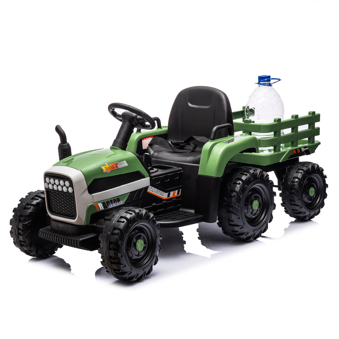 Ride On Tractor With Trailer,24V Battery Powered Electric Tractor Toy, 200W*2Motor 1.86 4.97Mph Remote Control,Electric Car For Kids,Three Speed Adjustable,Usb,Mp3 ,Bluetooth,Led Light, Safety Belt. Emerald 50 99 Lbs Polypropylene