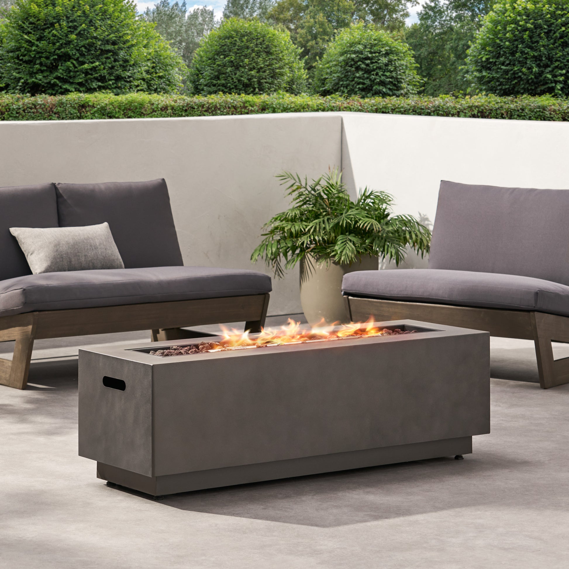 Rectangular Iron Fire Pit 50000Btu Tank Cover Not Included Stone Gray Iron