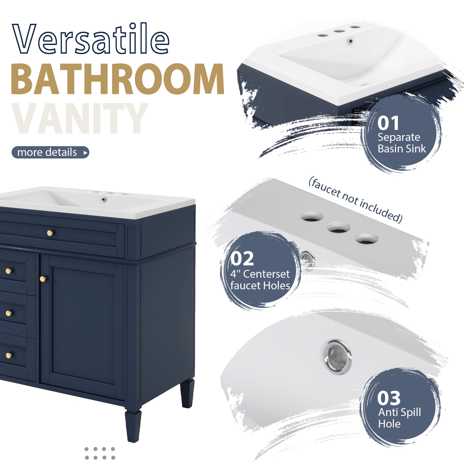 30'' Bathroom Vanity With Top Sink, Modern Bathroom Storage Cabinet With 2 Drawers And A Tip Out Drawer, Freestanding Vanity Set With Mirror Cabinet, Single Sink Bathroom Vanity 3 Blue 2 Mirror Included Bathroom Wall Mounted Modern Solid Wood Painted