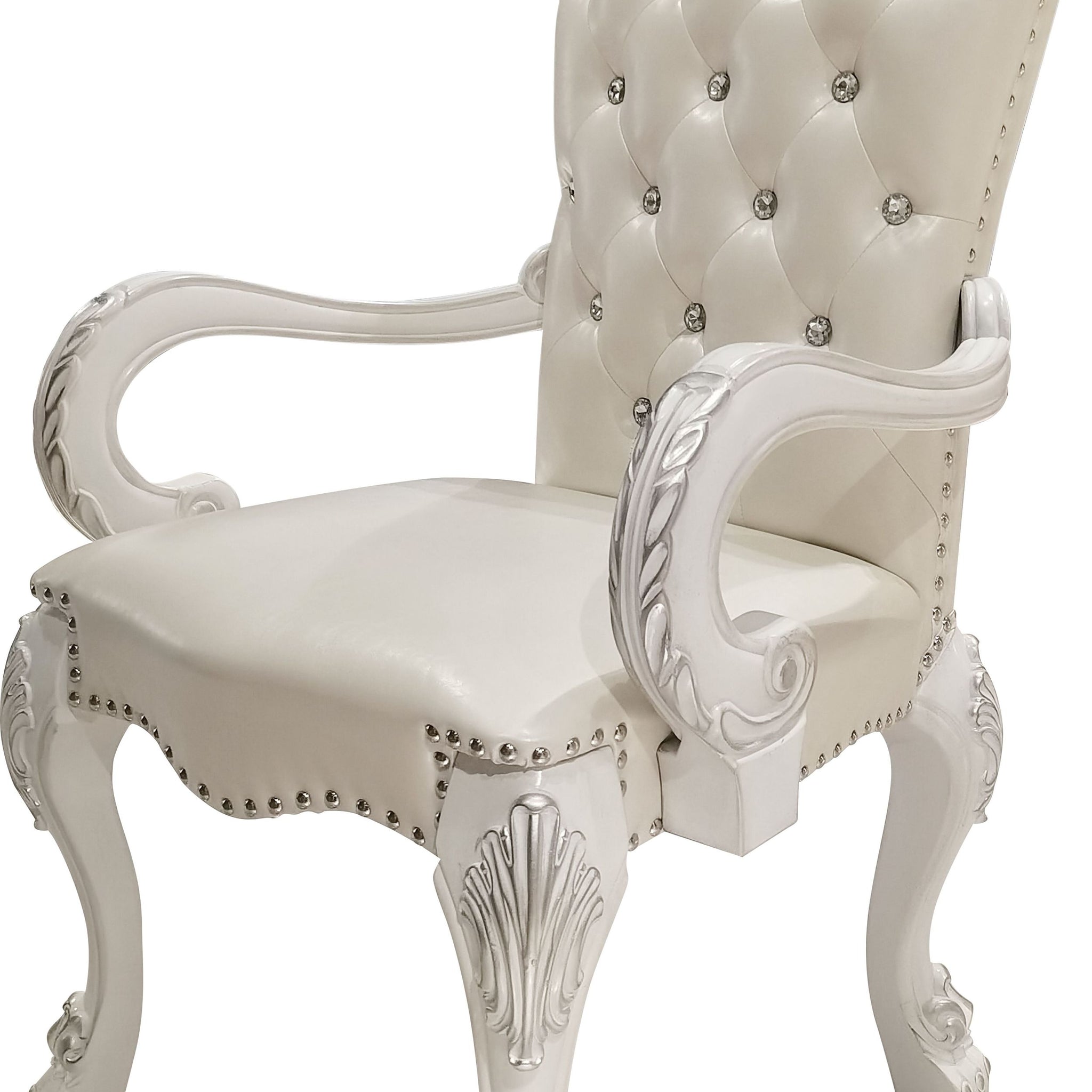 Ivory And Bone White Arm Chair With Button Tufted Set Of 2 Solid Ivory White Dining Room Traditional Arm Chair Tufted Back Set Of 2 Faux Leather