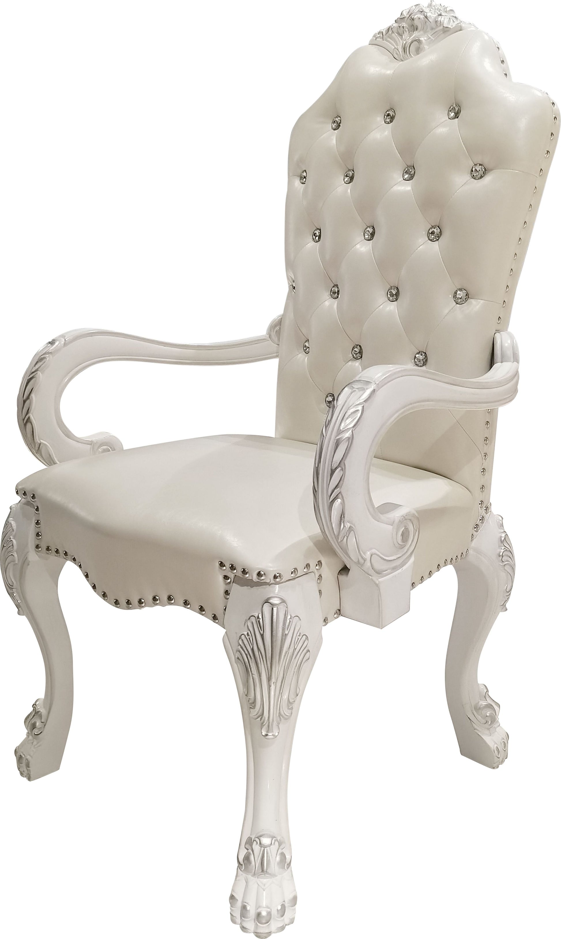 Ivory And Bone White Arm Chair With Button Tufted Set Of 2 Solid Ivory White Dining Room Traditional Arm Chair Tufted Back Set Of 2 Faux Leather