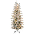 Homcom 6Ft Tall Prelit Artificial Christmas Tree Holiday D Cor With 636 Snow Flocked Branches, 250 Warm Yellow Clear Lights, Auto Open, Extra Bulb Green Plastic