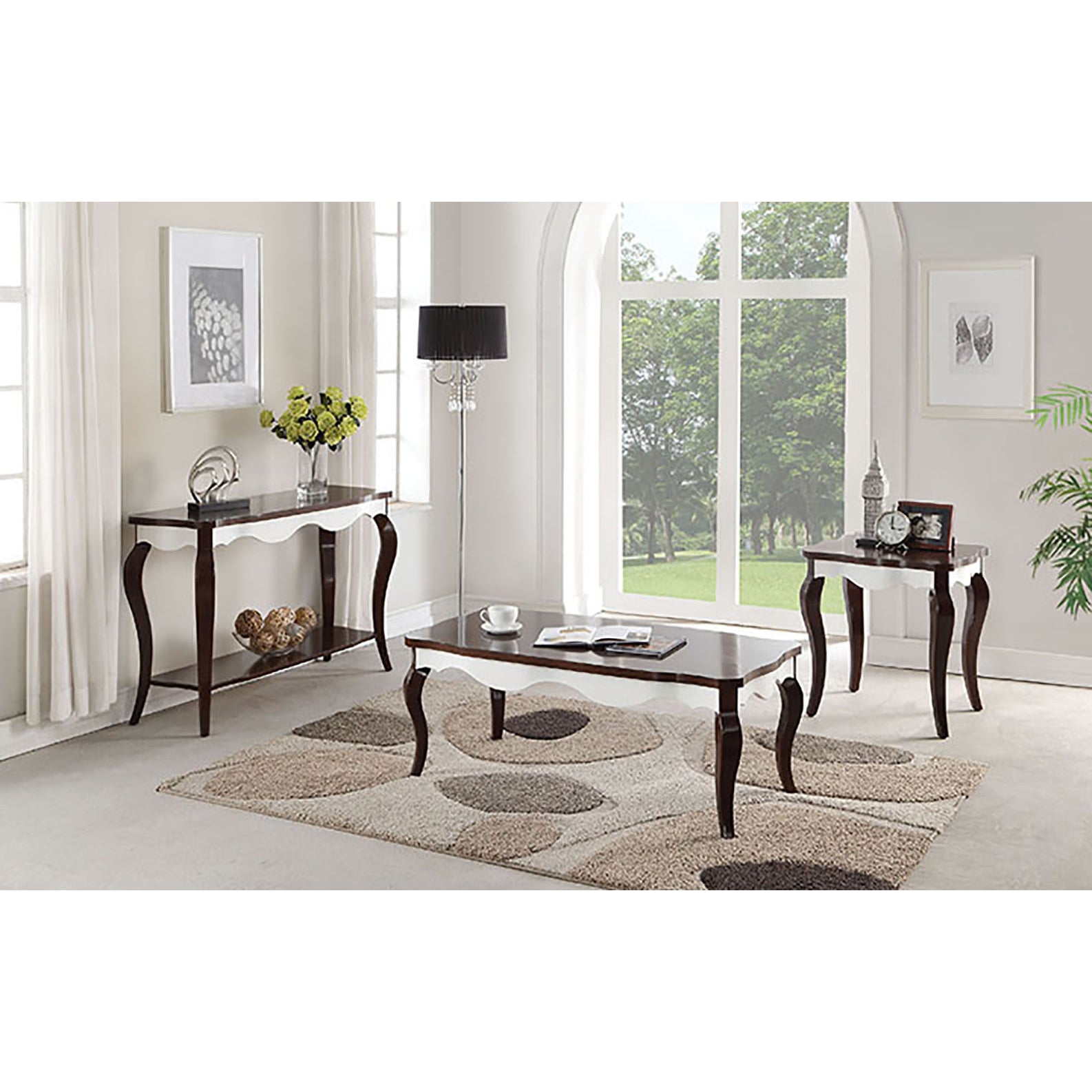 Walnut And White Sofa Table With Cabriole Leg -