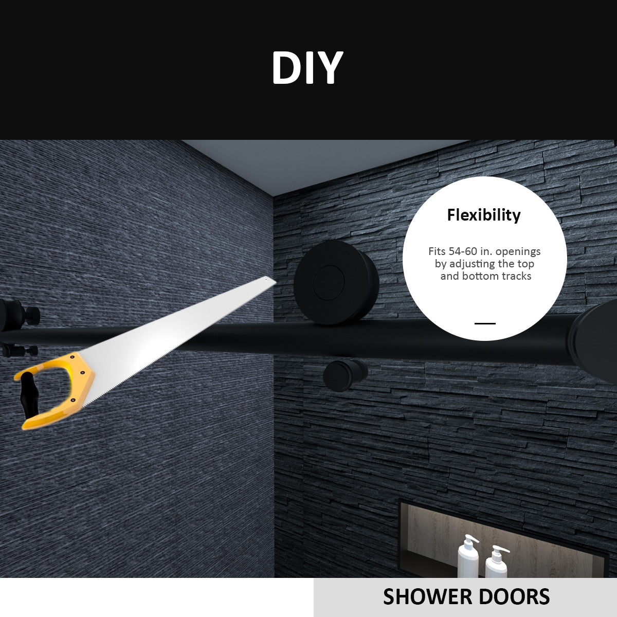 Frameless Sliding Shower Door 58 60 In. W X 76 In. H, Bathroom Sliding Door With 5 16" Clear Tempered Glass, Matte Black Finish, Designed For Smooth Door Closing Matte Black Stainless Steel