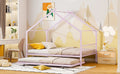 Twin Size Metal House Bed With Twin Size Trundle, Pink Twin Pink Metal