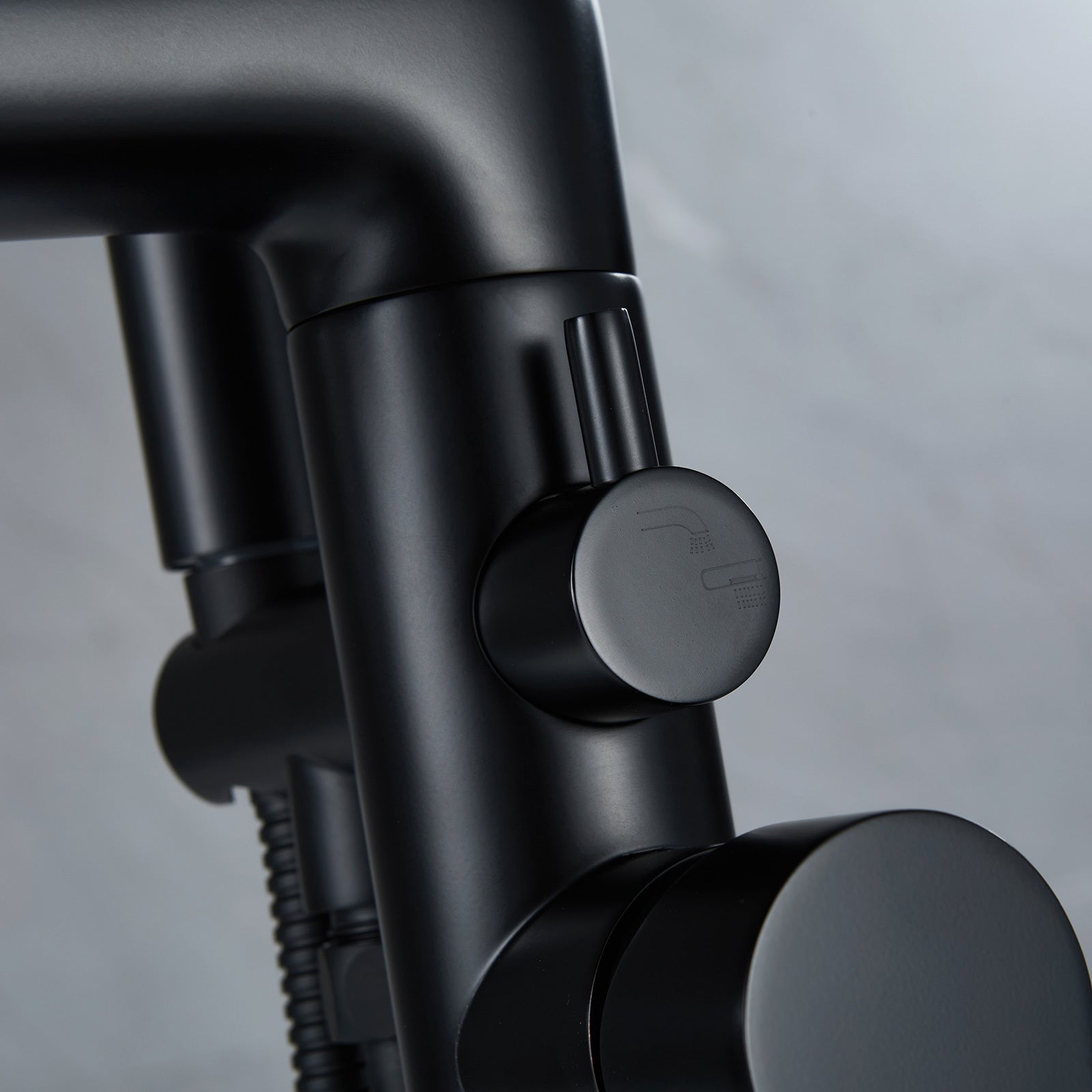 Matte Black Freestanding Floor Mount Bathtub Filler With Single Handle And Hand Shower Matte Black Brass