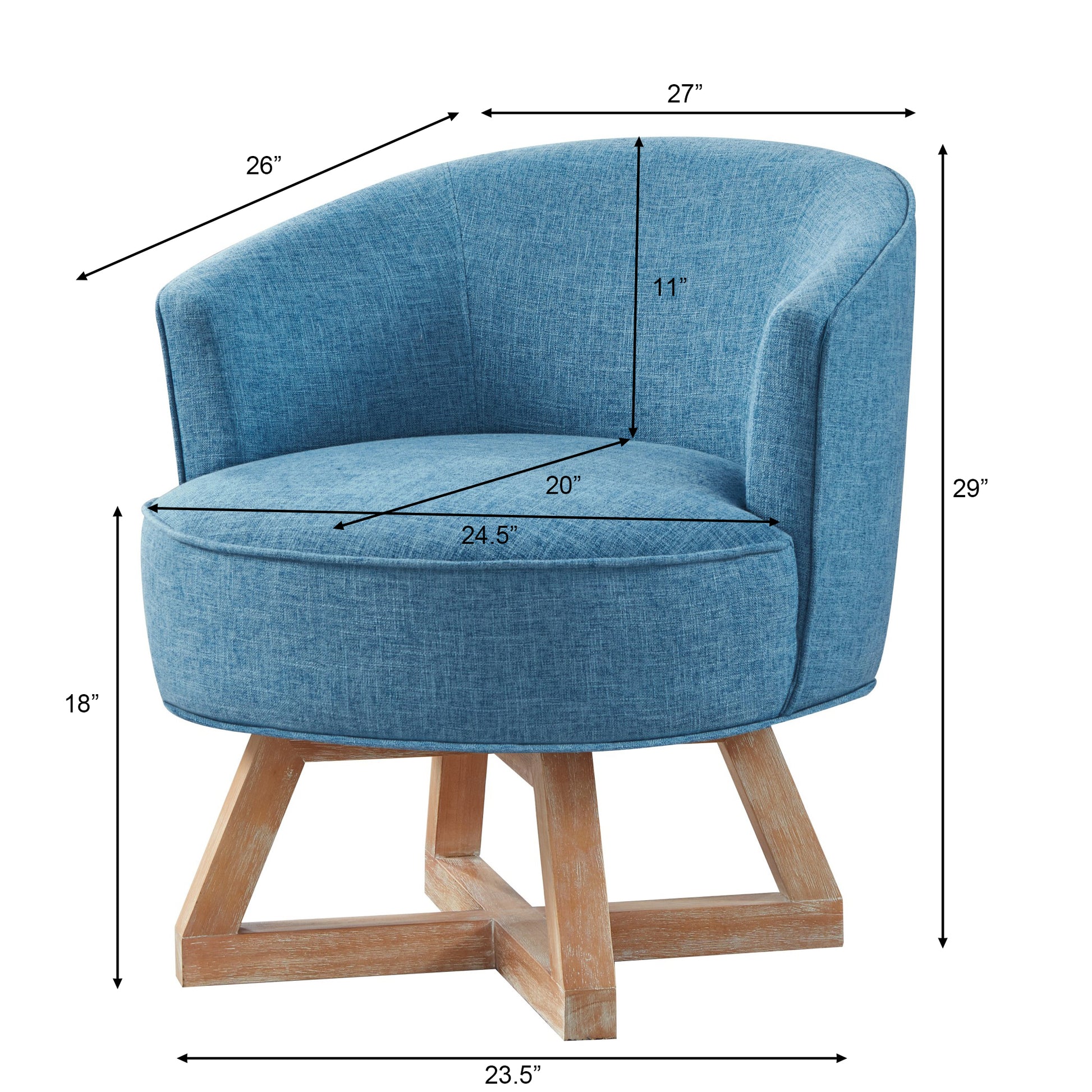 Swivel Chair With Cross Shaped Wooden Base,Lounge Chair With Solid Wood Legs, 360 Freely Swivel Chairclassic Linen Fabric For Living Room, Bedroom, Office, Dresser Light Blue Light Blue Primary Living Space American Design,Artsy,Classic,Modern Rubberwood