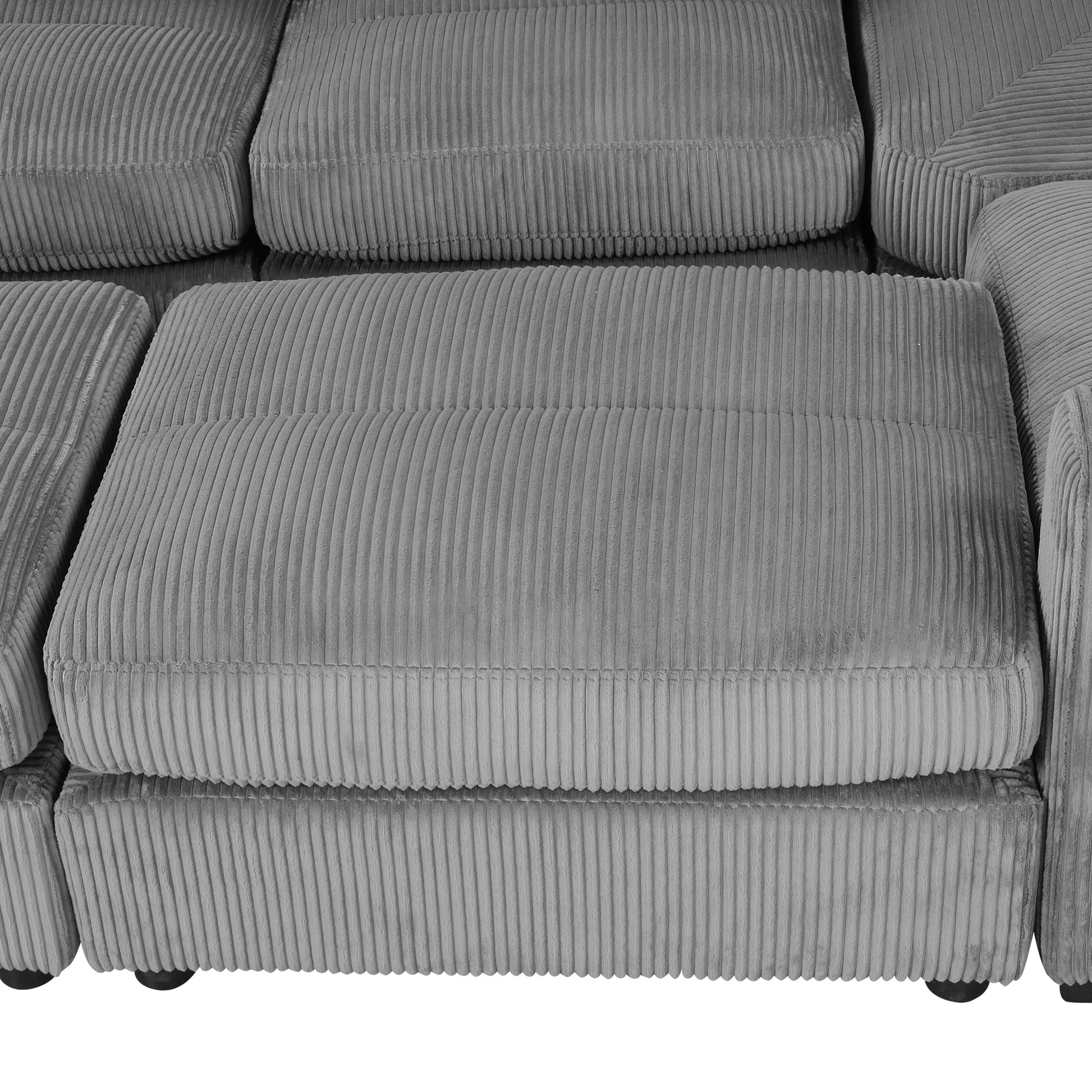 121.3" Sectional Couch Sofa Bed Modular Sofa With Two Movable Ottomans For Living Room Old Sku:N719S001640E , Gray Gray Foam Corduroy 7 Seat