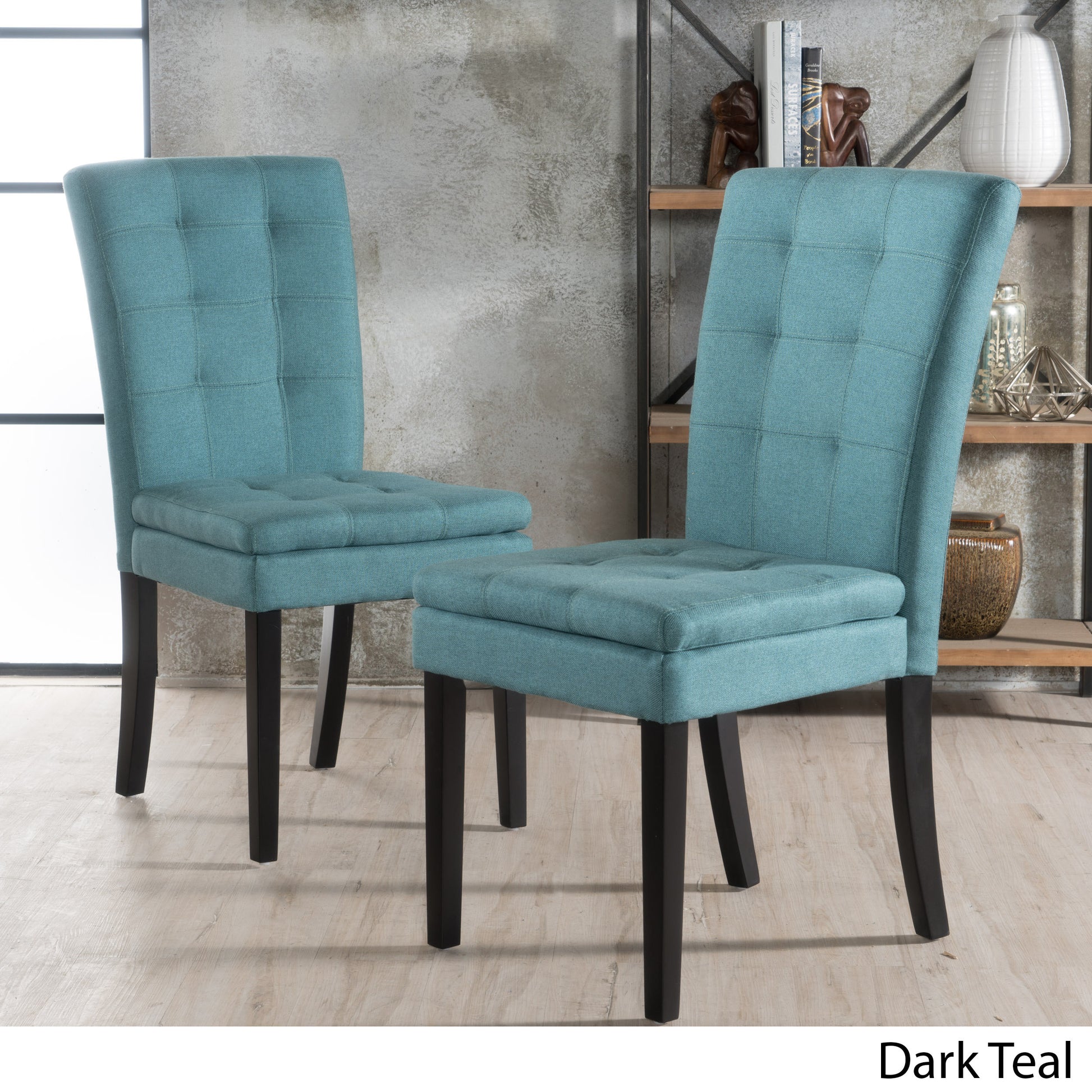 Dining Chair Aqua Blue Wood Fabric