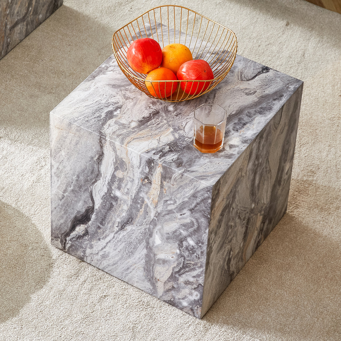 Elevate Your Living Space With This Modern Mdf Coffee Table, Which Showcases Gray Textured Patterns. It Is Characterized By Stylish Design. Grey Mdf