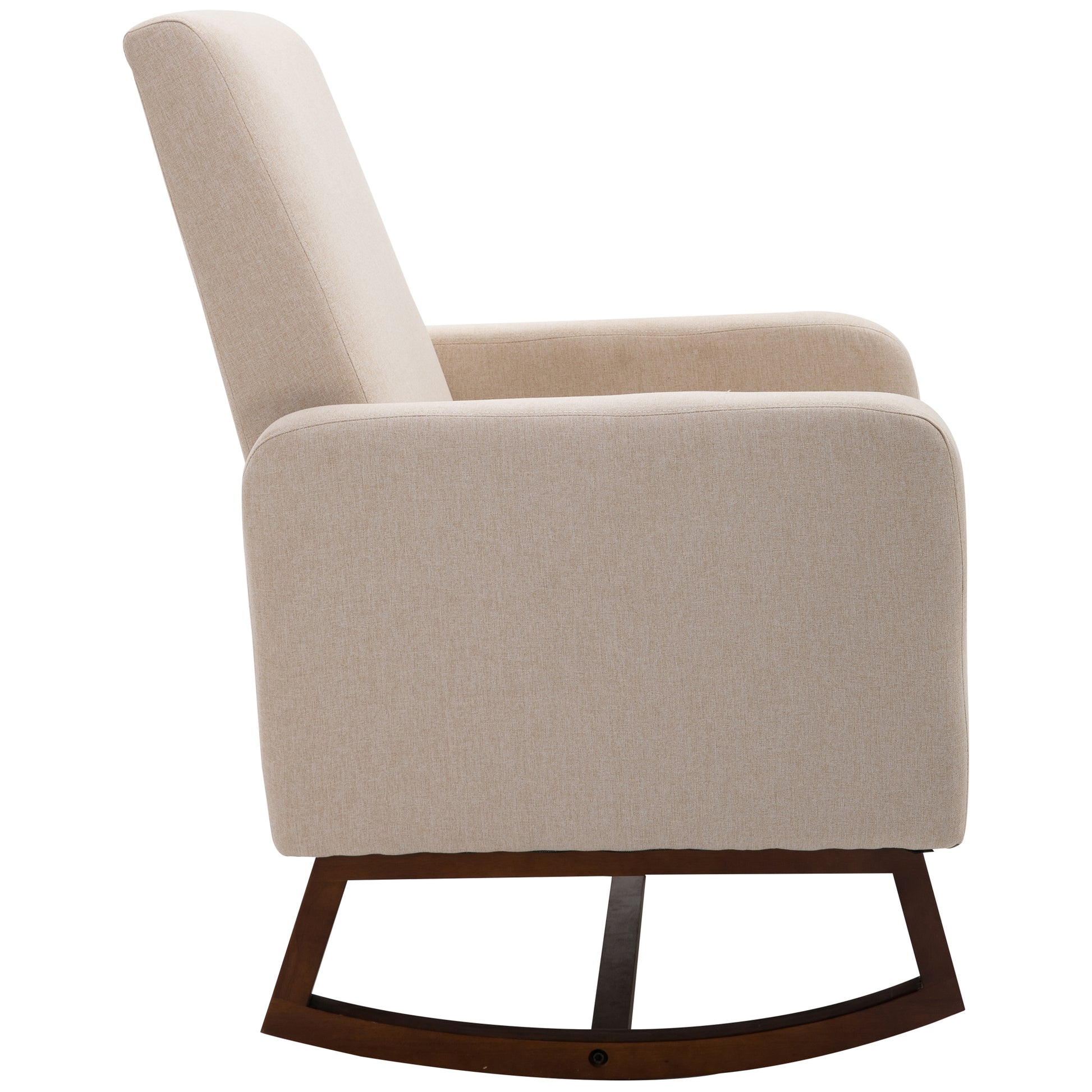 Homcom Accent Lounge Rocking Chair With Solid Curved Wood Base And Linen Padded Seat, Cream White Cream White Linen