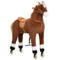 Qaba Kids Ride On Walking Horse With Easy Rolling Wheels, Soft Huggable Body, & A Large Size For Kids 5 16 Years Brown Plush