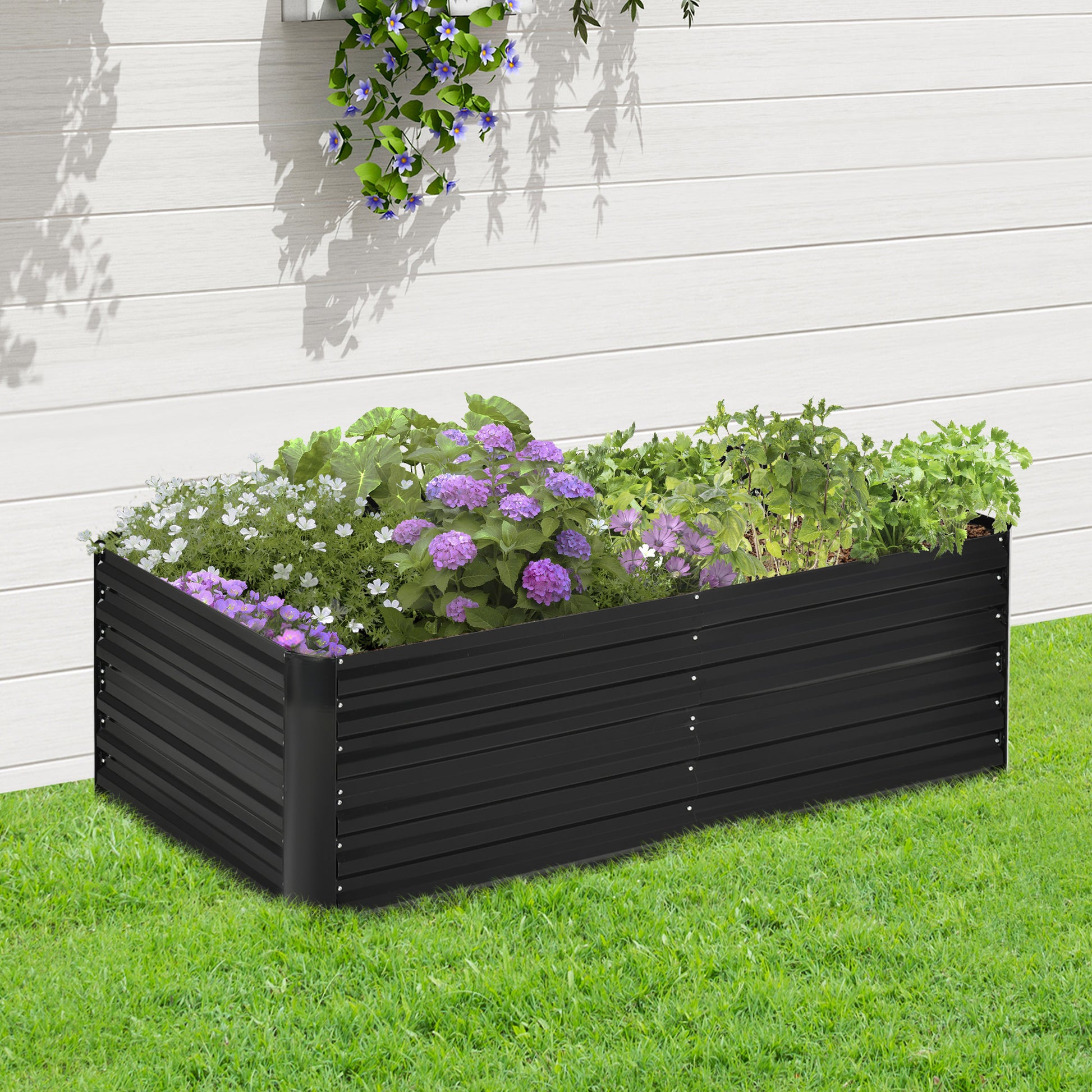 Outsunny Galvanized Raised Garden Bed Kit With Reinforcing Bars, Large And Tall Metal Planter Box For Vegetables, Flowers And Herbs, 6' X 3' X 2', Black Black Steel