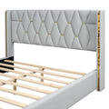 Queen Size Upholstered Platform Bed With Metal Strips, Off White Queen Off White Pu
