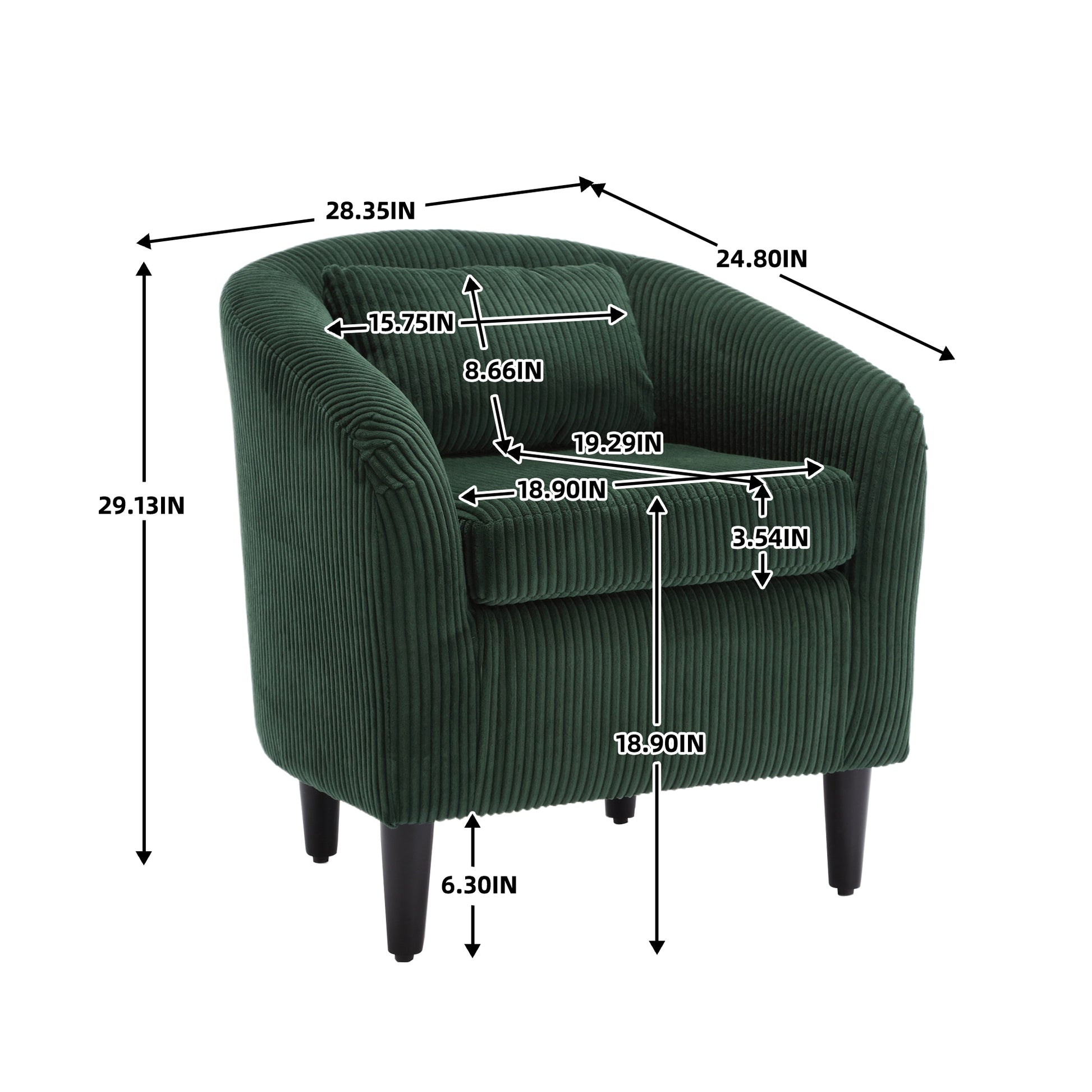 Coolmore Living Room Accent Barrel Chair, Century Modern Style Decorative Chair, Armchair For Living Room With Thick Cushions And Pillows, Comfy Single Sofa Chair, Chair With Wooden Legs Emerald Corduroy