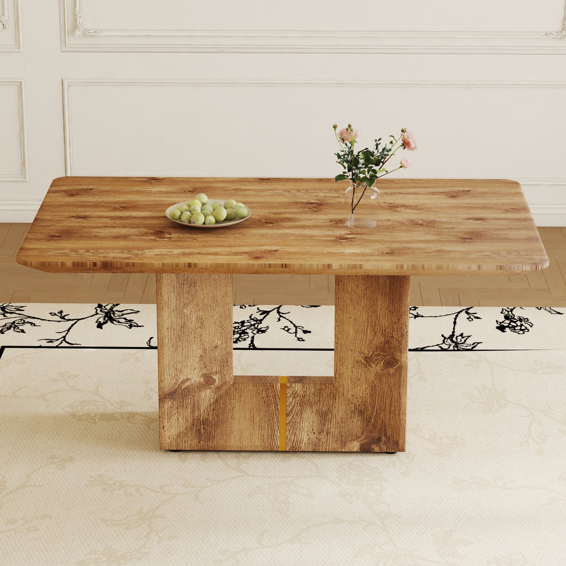 This Modern Dining Table, With Mdf Wood Color Pattern Design, Gives You A Luxurious And Elegant Feeling, Whether It Is A Family Dinner Or Entertaining Guests, You Can Add A Touch Of Elegance. Wood Mdf