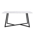 Modern Faux Marble 6 Piece Dining Table Set,60Inch Metal Kitchen Table Set With Upholstered Dining Chairs And Bench, Black Metal Dining Room Bench Seating Rectangular Dining Table With Chair And Bench Metal Wood Black Seats 6 60 Inches Farmhouse Trestle