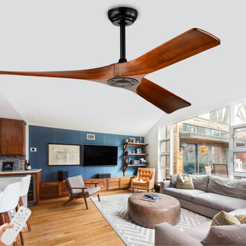 52" Ceiling Fan With Remote Control No Lights,Modern Reversible Dc Motor Indoor 3 Blades Ceiling Fans For Patio Bedroom Living Room Matte Black Wood Metal