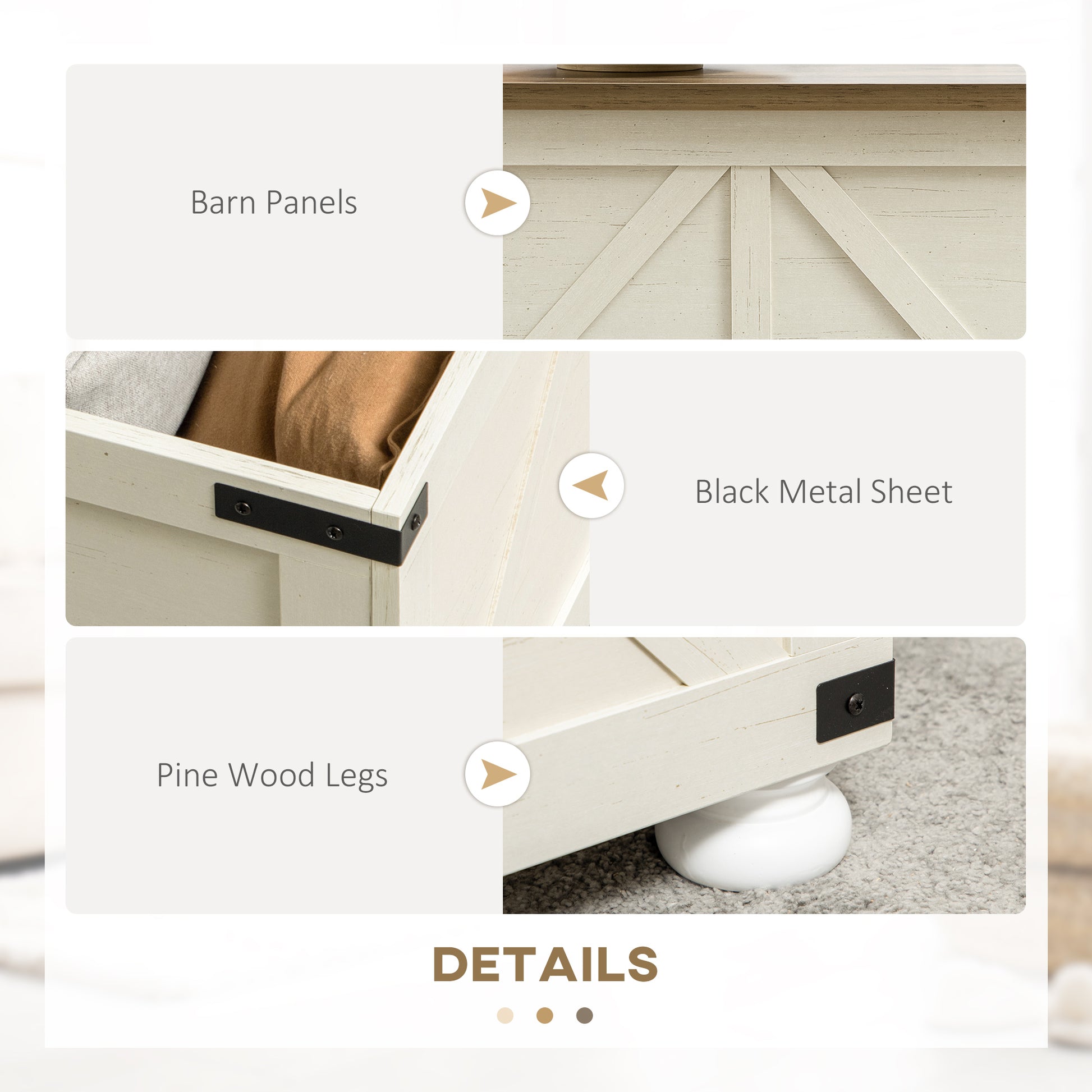 Homcom Farmhouse Coffee Table With Storage, Large Square Coffee Table Antique White Particle Board