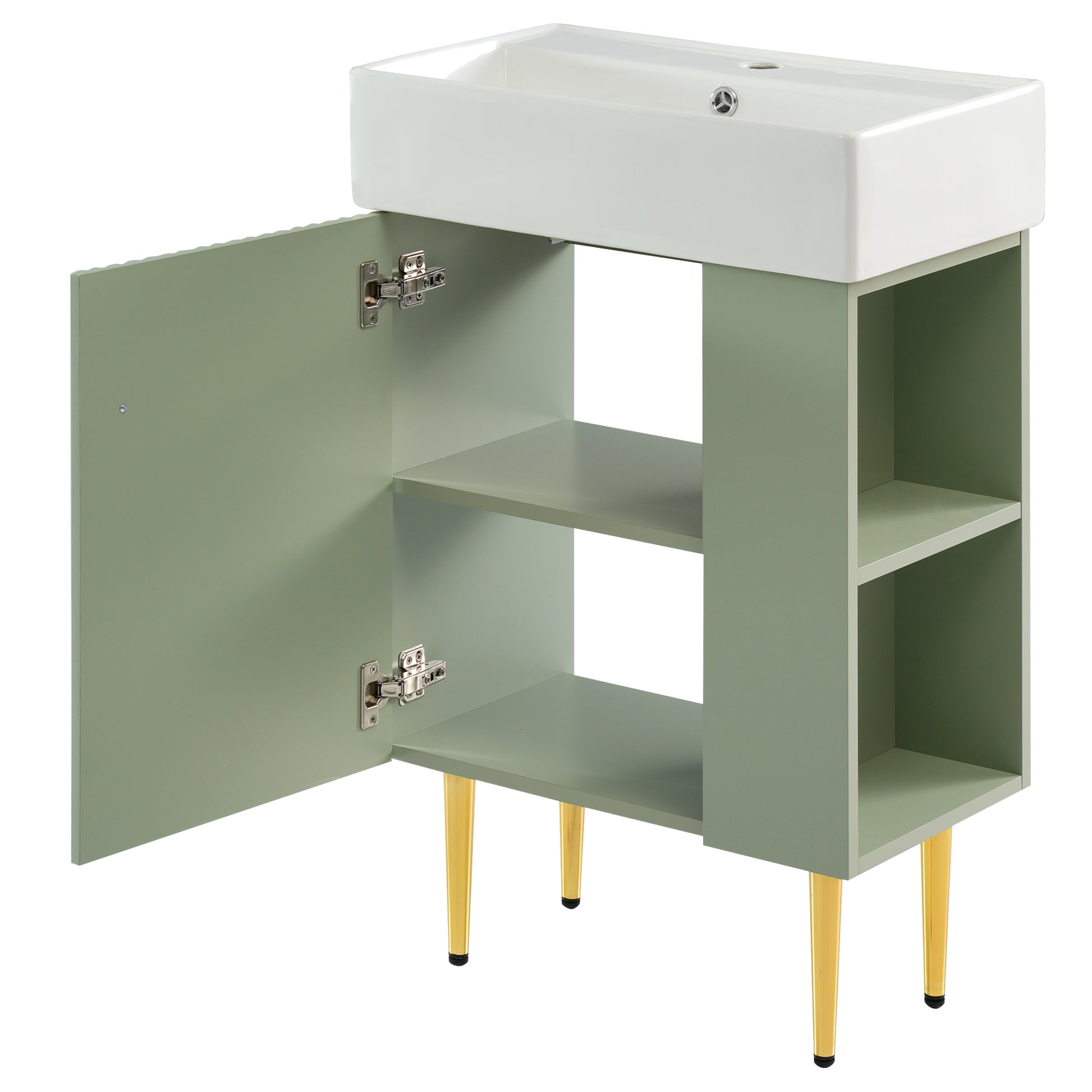 21.6" Green Bathroom Vanity, Combo Cabinet, Bathroom Storage Cabinet, Single Ceramic Sink, Right Side Storage Green Bathroom Ceramic Mdf