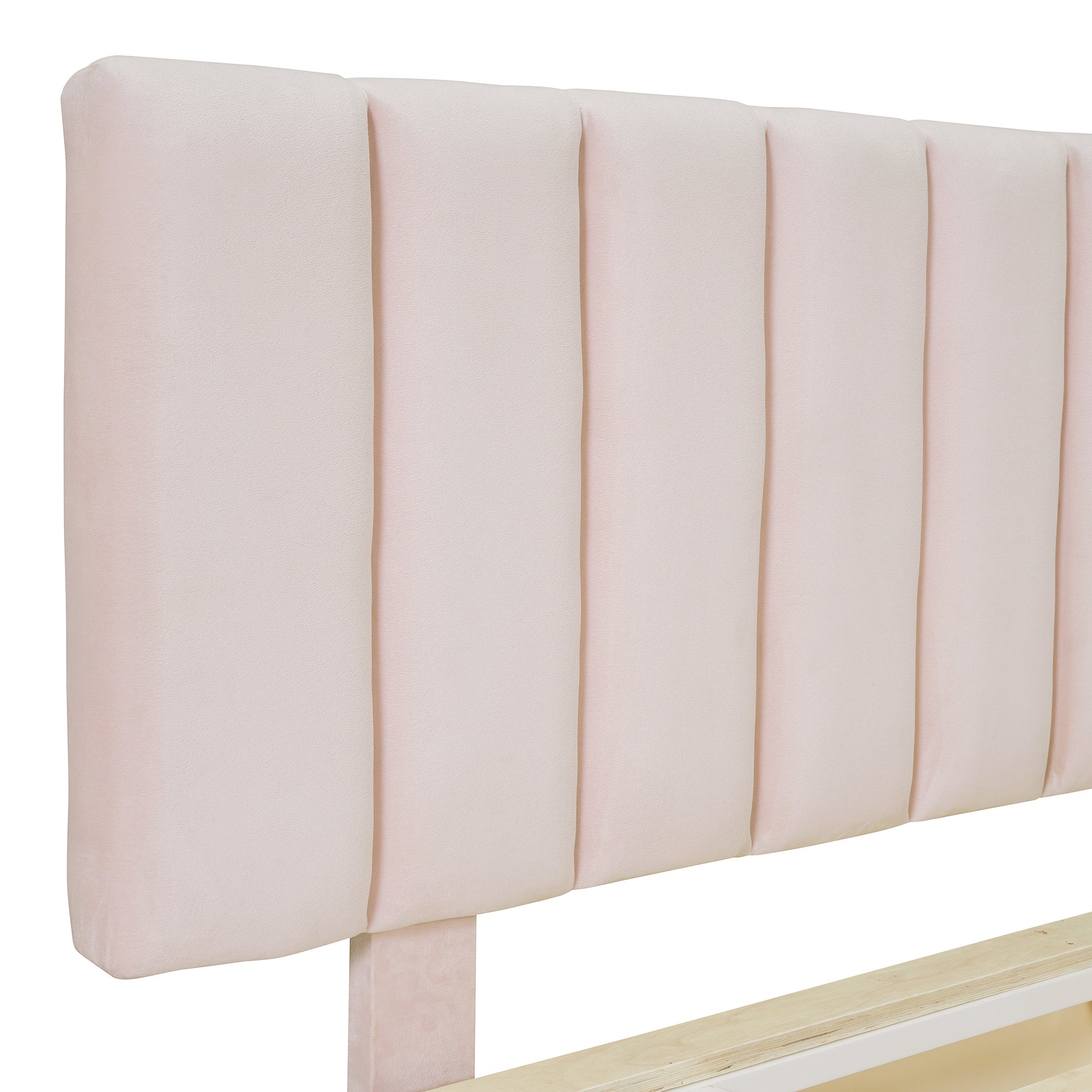 Queen Size Upholstered Floating Bed With Led Light And Usb Port, Velvet, Pink, Hydrualic Platform Bed Queen Pink Velvet