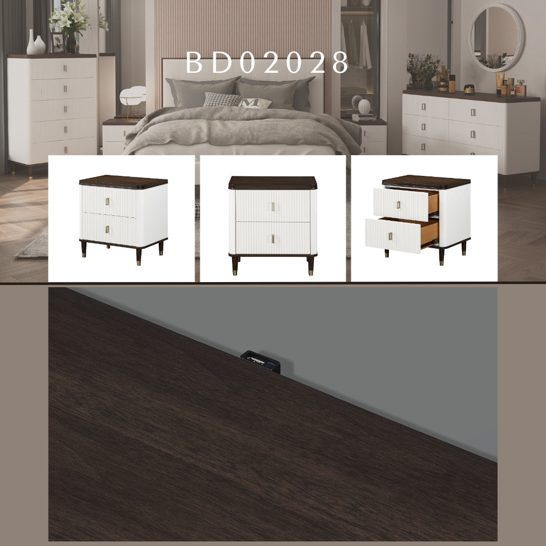 White And Brown 2 Drawer Nightstand With Usb Port Brown White 2 Drawers Bedroom Rectangle Modern Drawers White Wood