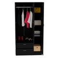 Riverside 3 Door Mirrored Armoire With Two Drawers, Four Shelves, And Hanging Rod Black Black Bedroom Particle Board