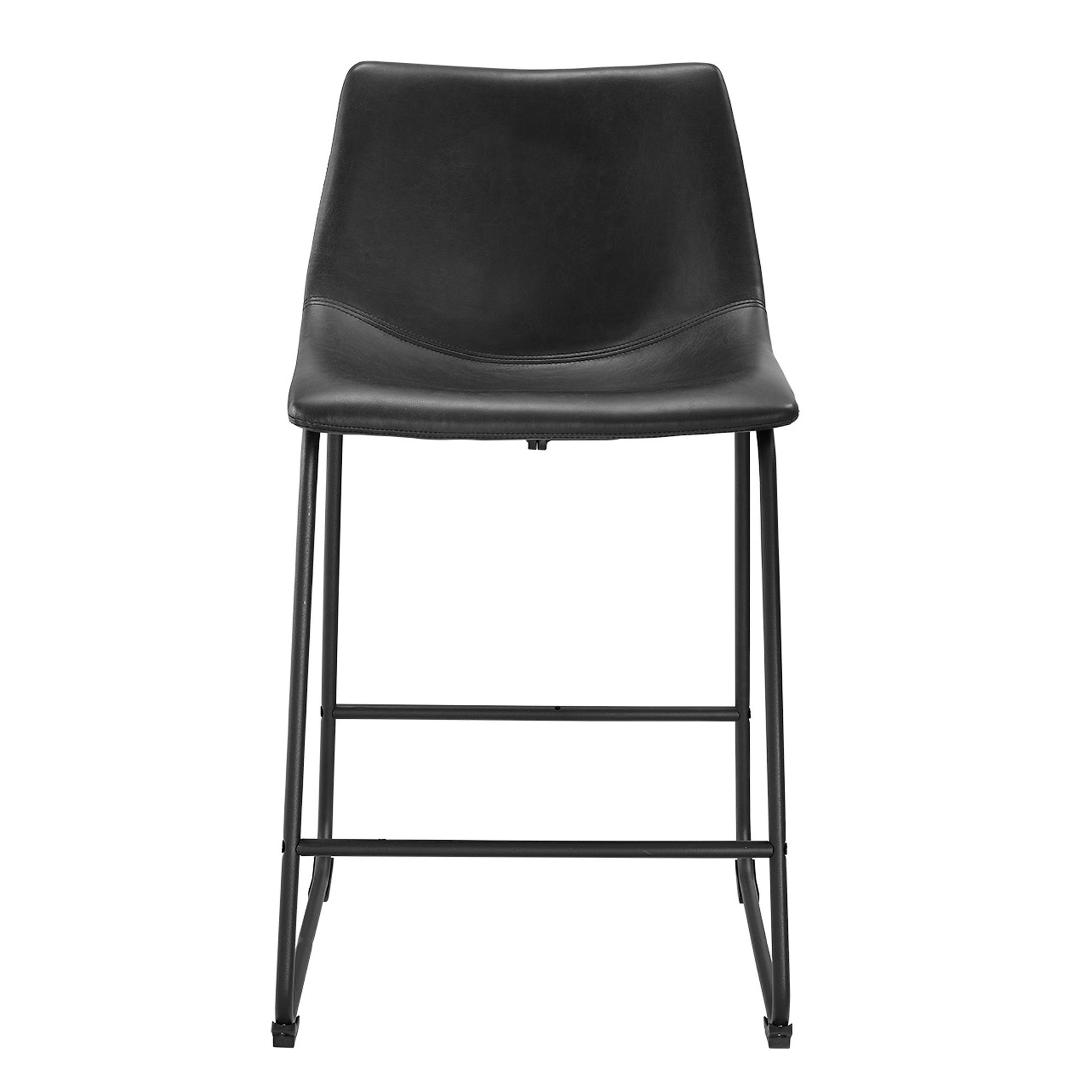 Industrial Faux Leather Counter Stools, Set Of 2 Black Black Polyurethane Foam Pu Leather