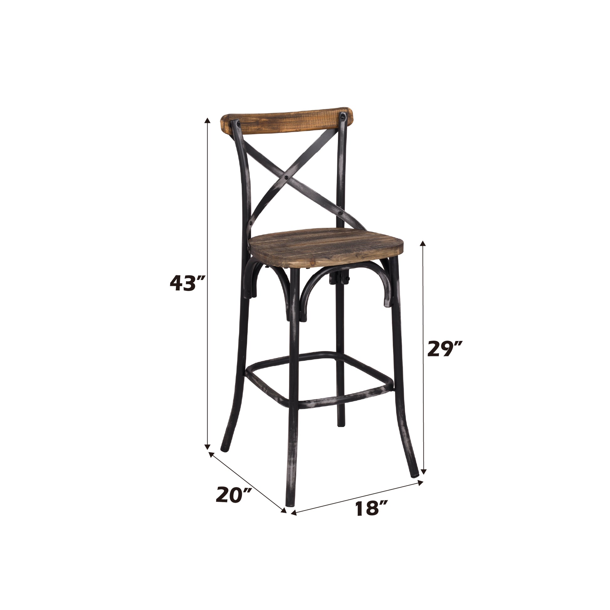 Zaire Antique Black & Antique Oak Finish Bar Chair Black,Oak Metal,Wood