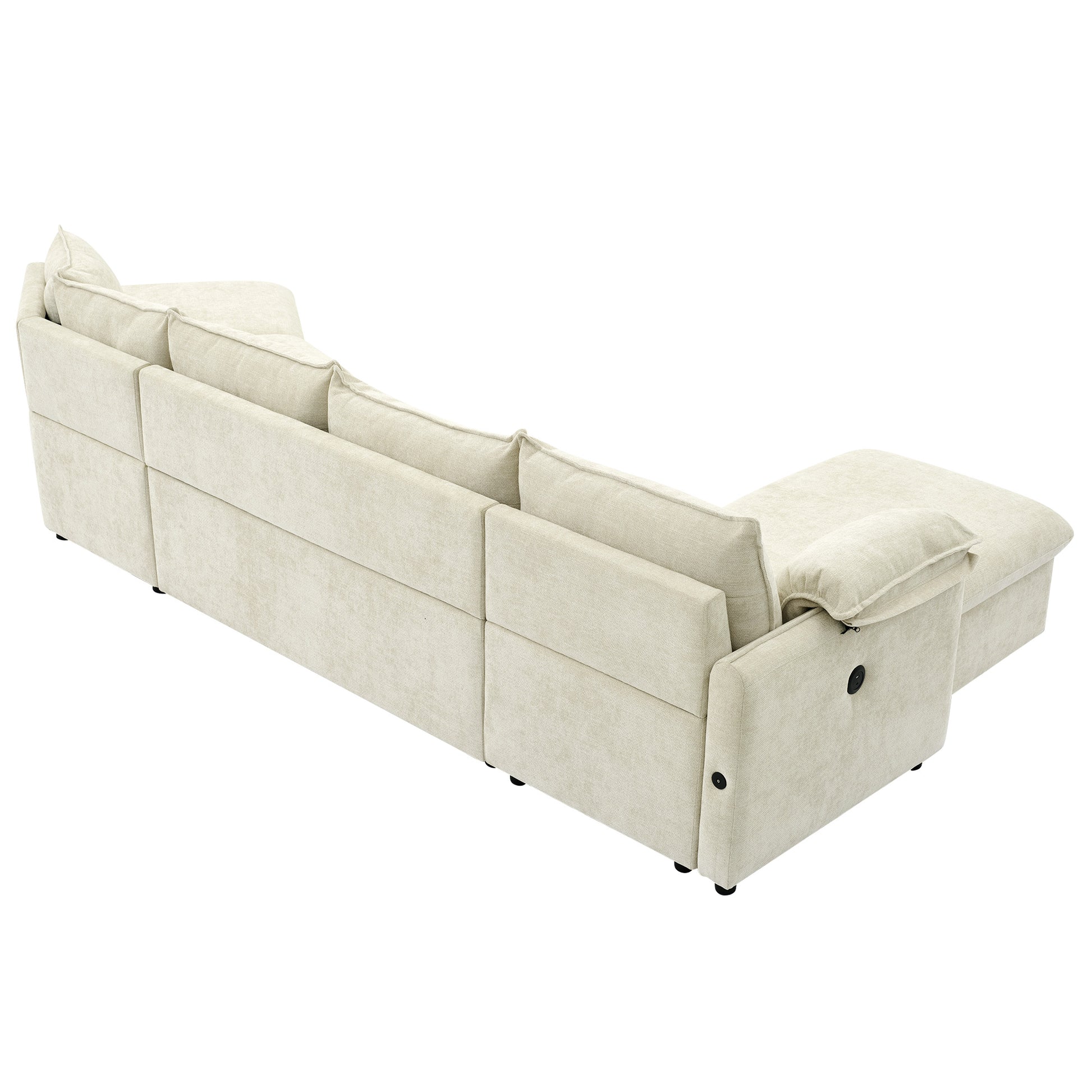 146.9" L Shaped Sofa Sectional Sofa Couch Pull Out Sofa Bed With A Movable Storage Ottoman, A Storage Chaise Lounge And Two Usb Ports For Living Room, Beige Beige Foam Linen 5 Seat