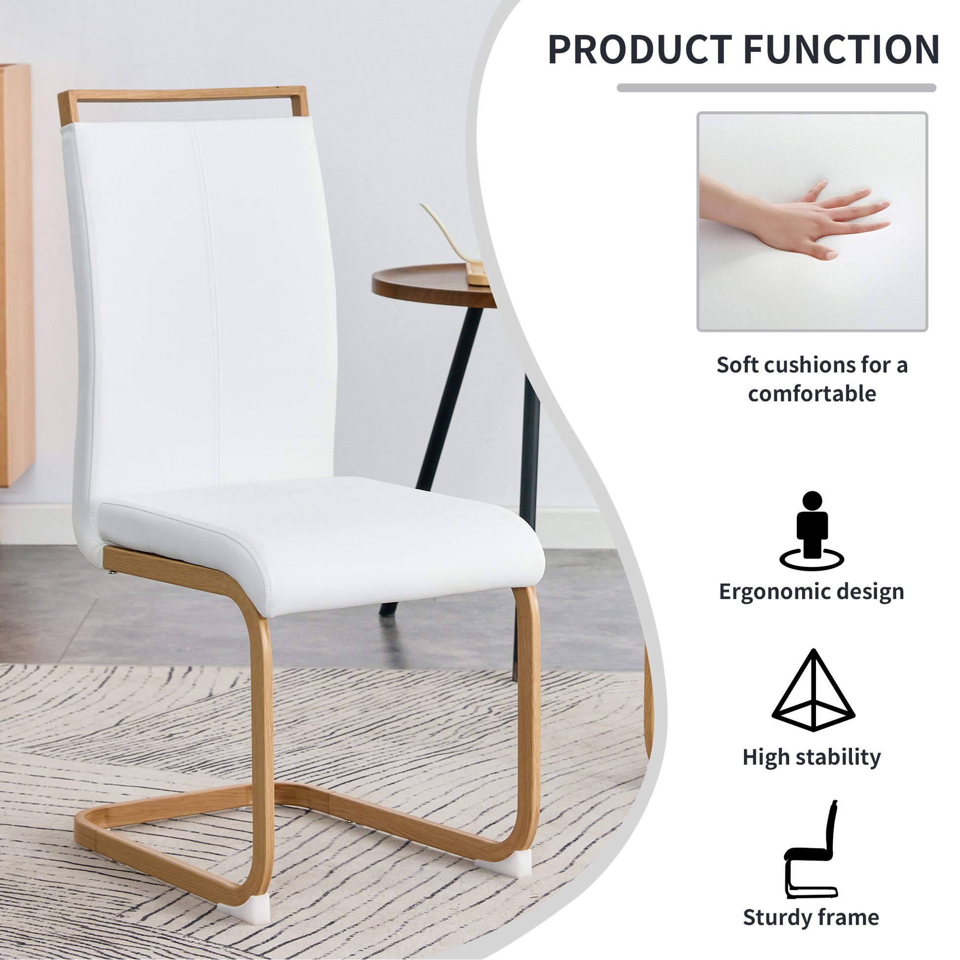 White Stone Burning Tabletop With Rubber Wooden Legs, Foldable Computer Desk, Foldable Office Desk,4 Modern Pu Leather High Back Cushion Side Chair With Wood Grain Metal Legs. Zd 1545C 1162 White Sintered Stone