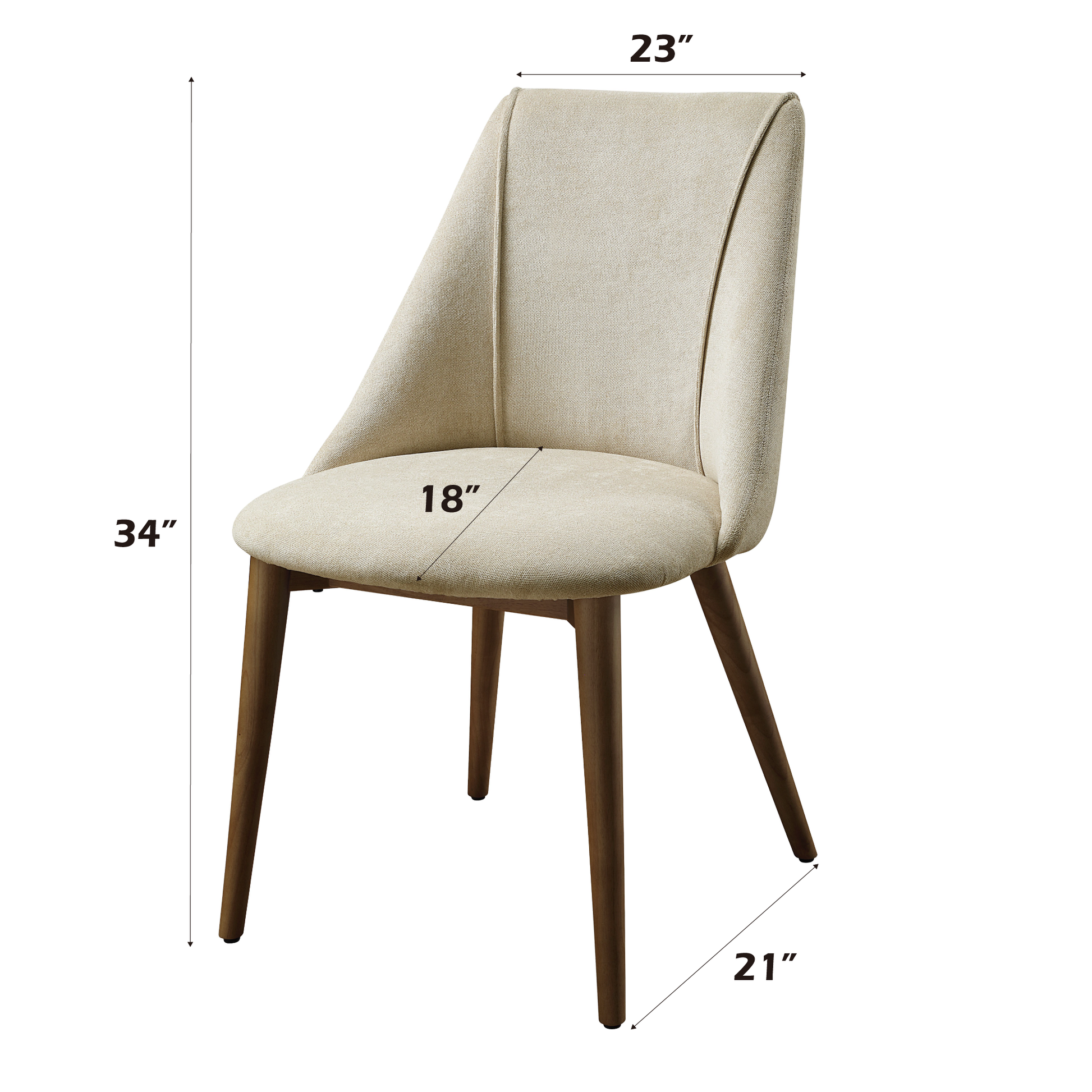 Willene Side Chair Set 2 , Beige Fabric & Walnut Finish Dn03146 Beige Wood