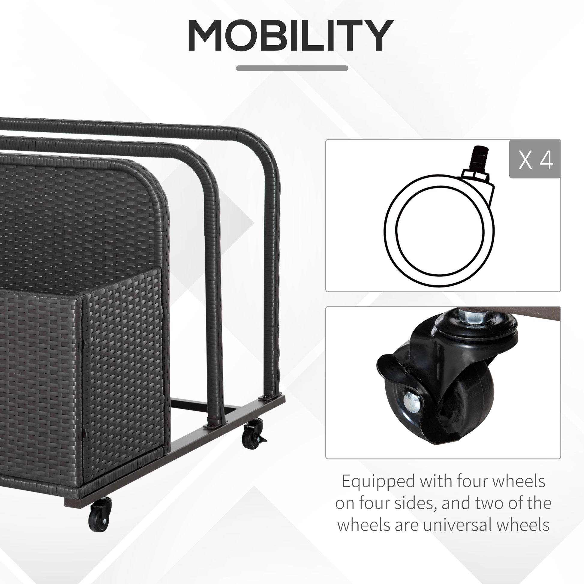 Outsunny Wicker Patio Poolside Float Storage Basket, Pe Rattan Outdoor Pool Caddy With Rolling Wheels For Floaties, Noodles, Life Vests, Beach Balls, Toys, Brown Brown Steel