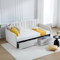 Flora Upholstered Daybed With 2 Drawers, Twin, Ivory Boucle, Ribbed Tufted Backrest, Daybed In Lavish Modern Design Box Spring Not Required Twin Ivory Metal Bedroom Classic,Contemporary,Minimalist,Traditional,Transitional Upholstered Upholstered