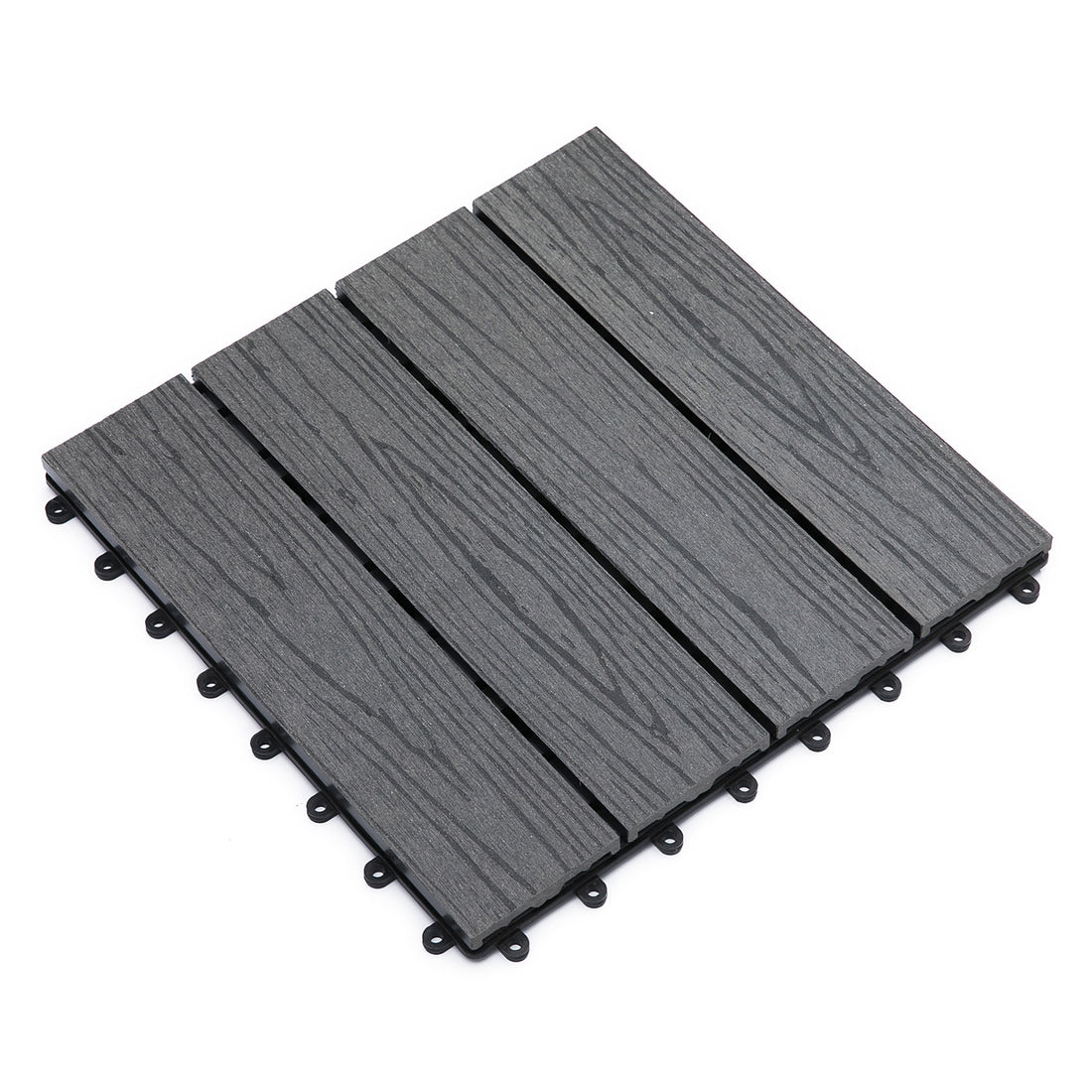 Outsunny Interlocking Deck Tiles, Pack Of 11 Outdoor Flooring Patio Tiles, 12" X 12", All Weather For Porch, Balcony, Backyard For A Classic Look, Grey Gray Plastic