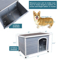 Medium Wooden Outdoor Dog House, Waterproof Roof, Elevated Floor, Adjustable Plastic Feet, Grey Grey Solid Wood