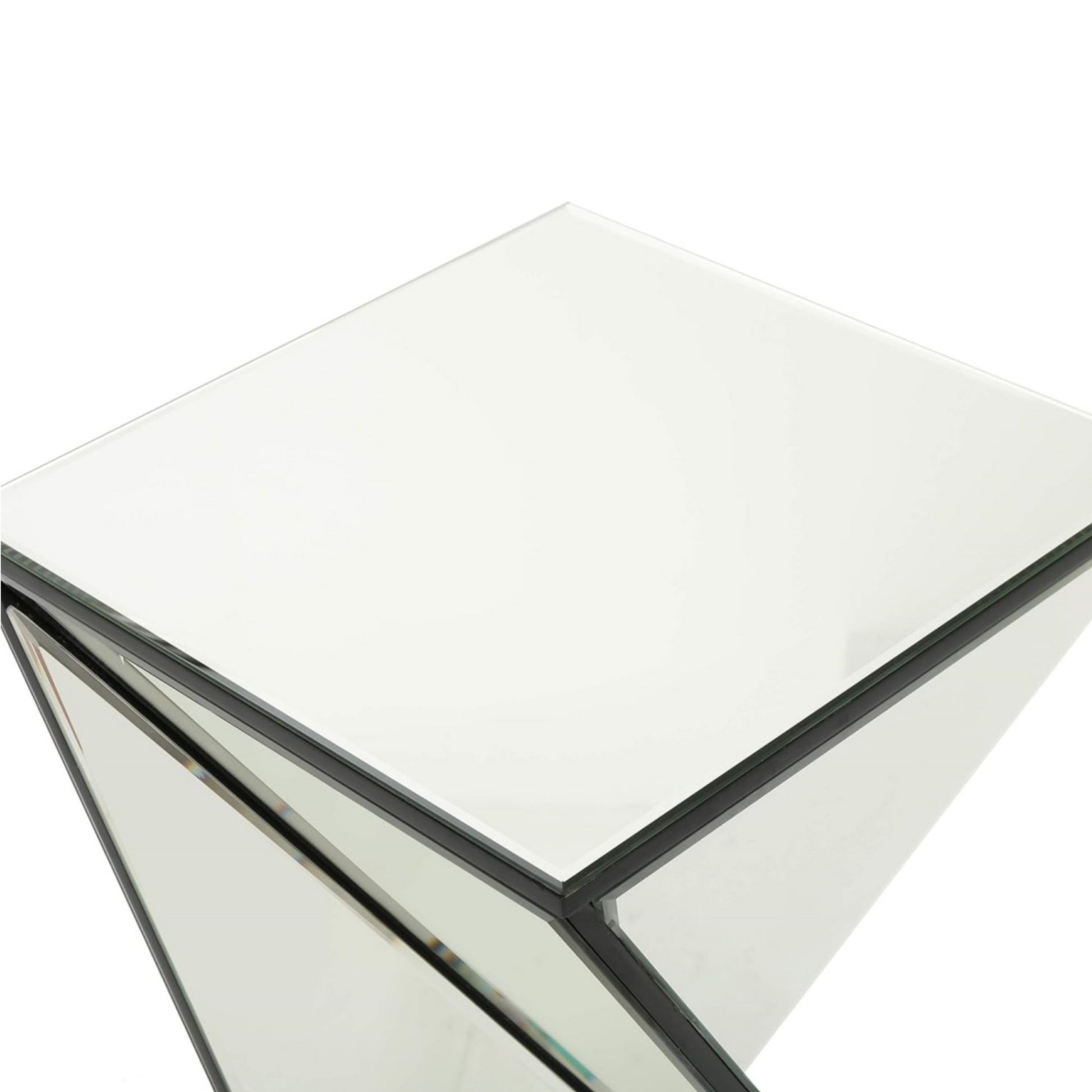 Geometrical Mirrored Side Table, Silver, Durable And Clear Design, Modern, Chic For Livingroom, Bedroom, Office 13.75'' L X 13.75'' W X 25.6'' H Clear,Silver Clear Mirrored Finish Primary Living Space Art Deco,Artsy,Contemporary,Luxury,Modern Automatic